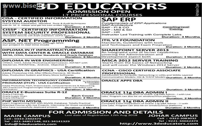 Admission Open For I.T Professional Courses