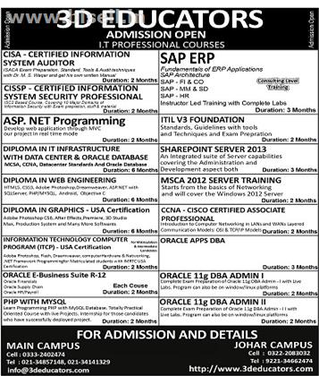 Admission Open For I.T Professional Courses