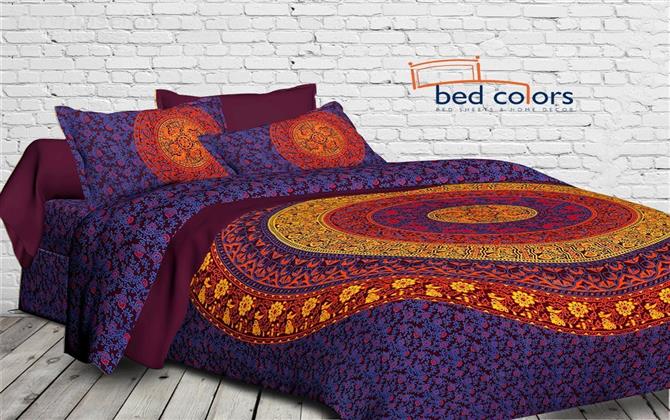 Bedcolors 100% Cotton Double Bedsheet jaipuri Flower Print With two Pillow Covers Green color