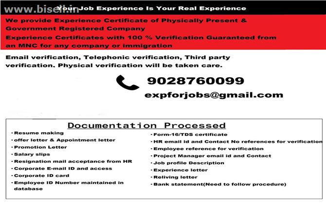 Experience certificate provider in Bangalore with verification