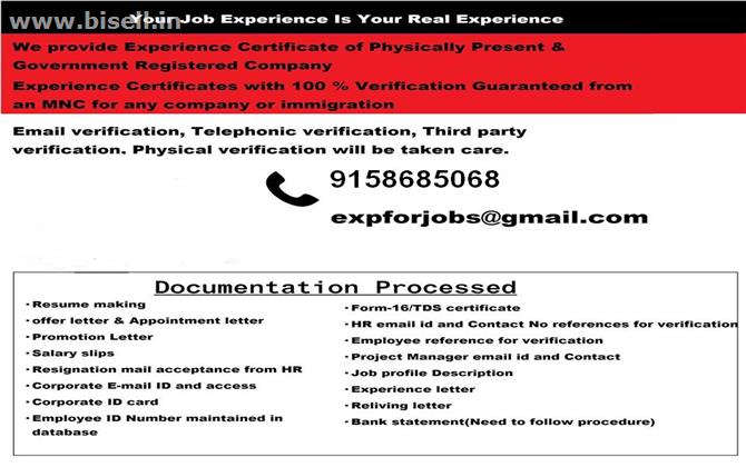 Experience certificate provider in Kolkata with verification