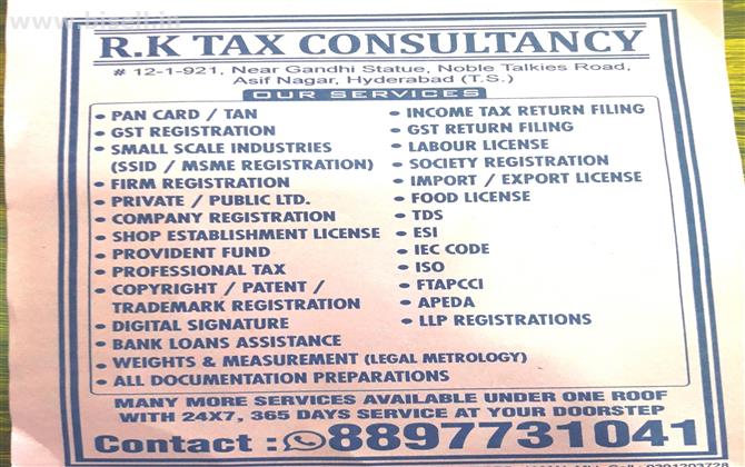 Income Tax Filing, GST registration, TDS refunds, Labor License, Firm society Regisatration