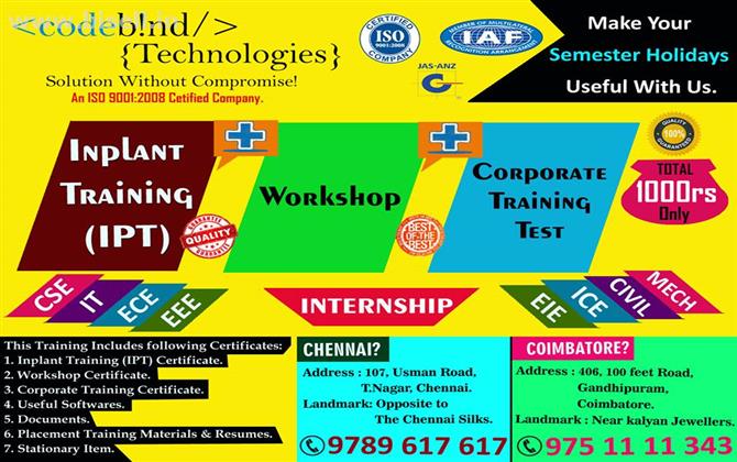 inplant training in coimbatore for biomedical