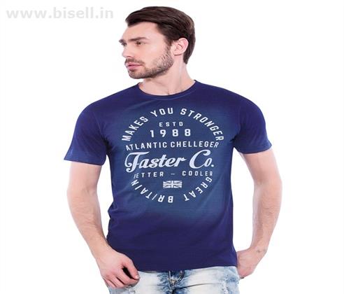 Maniac Mens HalfSleeve Printed Denim Tshirt