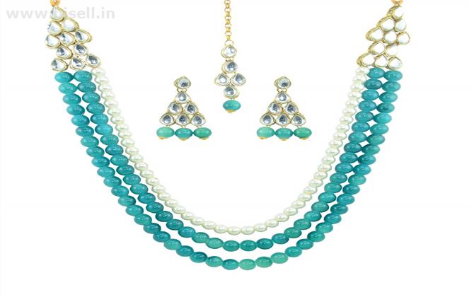 Multistrand Necklace Set In Sky Blue Color by shipgig