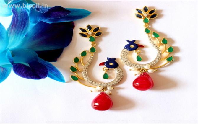 Neelkanth Gold Plated Earring with Meenakari