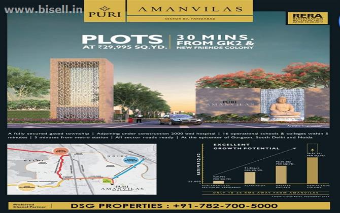 PURI AMANVILAS FREEHOLD PLOTS @ 79.48 LACS JUST 30MTS FROM SOUTH DELHI